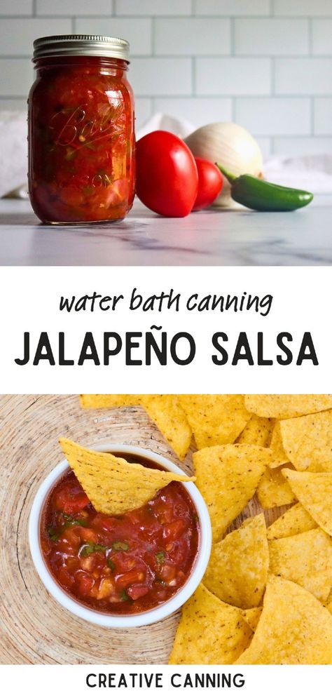 Master canning jalapeño salsa with this easy-to-follow recipe. With a balance of fresh tomatoes, onions, and mild jalapeños, this salsa is perfect for stocking your pantry with homemade flavor all year round. Find more Mexican recipes, easy salsa recipes, condiments, and Canning Hot Peppers at creativecanning.com. Ball Canning Recipes, Mexican Recipes Easy, How To Can Salsa, Canning Fruit Recipes, Canning Hot Peppers, Jalapeño Salsa, Salsa Canning Recipes, Canning Peppers, Canning Jam Recipes