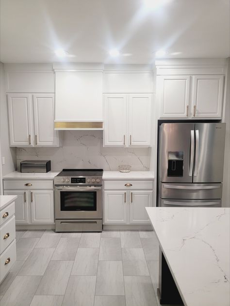 We enjoyed fabricating & installing Cambria Hawksmoore quartz countertops with a full height backsplash in this pretty kitchen. Come visit us in a showroom across the greater STL area! Photos: DBA Custom Woodworking Slate Floor Kitchen, Cambria Countertops, Cambria Quartz, New Countertops, Pretty Kitchen, Slate Flooring, Custom Woodworking, Quartz Countertops, Backsplash