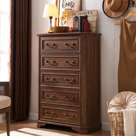 Laurel Foundry Modern Farmhouse Theron 5 Drawers Tall Wood Dresser for Bedroom, Closet Storage Organizer Dressers Chests of Drawer & Reviews | Wayfair Tall Wood Dresser, Rustic Chest Of Drawers, Tall Chest Of Drawers, Bedroom Closet Storage, Add Storage, Dresser For Bedroom, Drawers Dresser, 5 Drawer Dresser, 7 Drawer Dresser