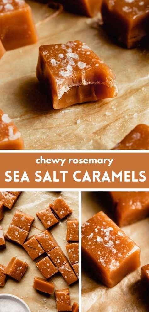 Sea Salt Caramels, Rosemary Gift Ideas, Soft Caramels, Edible Christmas Gifts Homemade, Homemade Candy, Soft Caramels Recipe, Homemade Caramel Recipes, Caramel Toffee, Soft Caramel