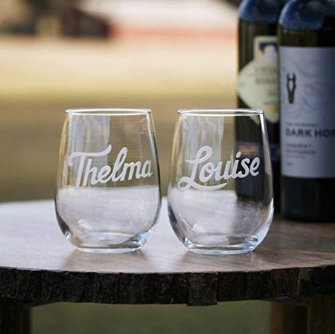 Bourbon And Boots, Funny Wine Glasses, Wine Glass Sayings, Thelma And Louise, Gifts Forbest Friend, Best Girlfriend, Thelma Louise, Personalized Wine Glasses, Personalized Wine Glass