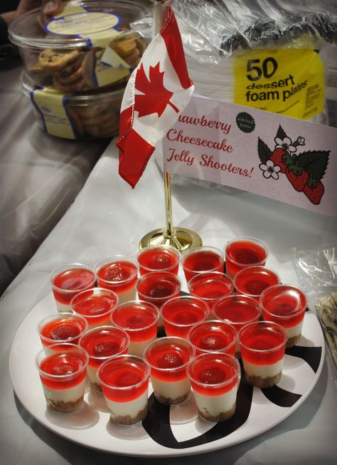 Glace Fruit, Cheesecake Shooters, Canada Party, Baking Competition, Canada Day Party, Dessert Shots, Canada Food, Canada Holiday, Party Food Platters