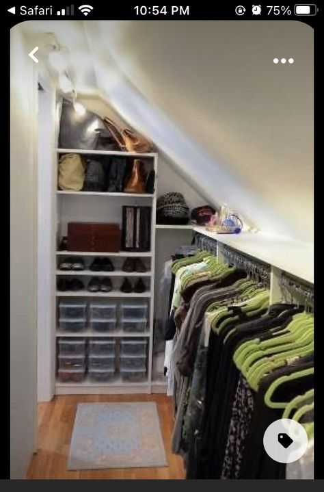 Cheap Bedroom, Slanted Walls, Small Closet Space, Bookshelves In Bedroom, Attic Closet, Walk In Closet Design, Small Space Bedroom, Attic Design, Closet Remodel