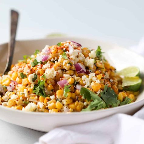 Mexican street corn salad, aka corn esquites, is a quick, easy, and tangy salad using frozen corn that'll be your new favorite summer side! Best Mexican Street Corn Recipe, Mexican Corn Recipe, Corn Esquites, Esquites Recipe, Mexican Corn Recipes, Mexican Street Corn Salad Recipe, Whole Lotta Yum, Recipes Corn, Mexican Street Corn Recipe