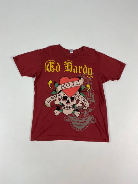 Ed Hardy T Shirt, Ed Hardy Tshirt, Ed Hardy Shirt, Hardy Shirts, Men's Tops, Fashion Wishlist, Red Shirt, Ed Hardy, Logo T Shirt