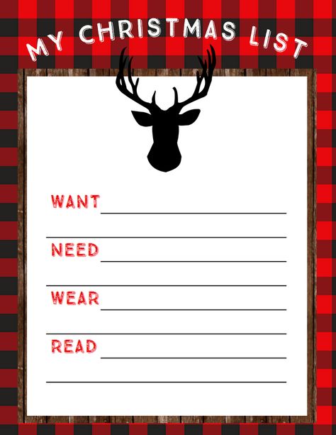 Free Printable Christmas List - Want, Need, Wear, Read | Free Christmas Printables Printable Christmas List, Want Need Wear Read, Christmas Music Playlist, Simplify Christmas, Kids Christmas List, Buffalo Check Christmas Decor, Christmas Lists, Christmas Neighbor, Neighbor Christmas Gifts