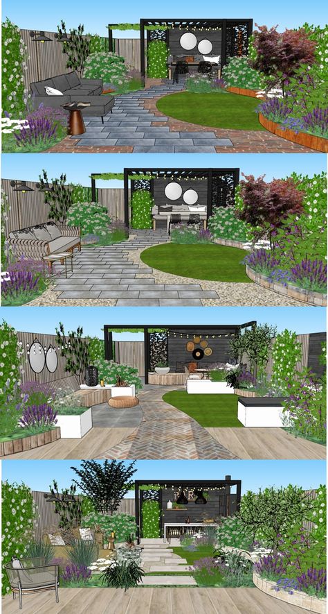 Tuinontwerp Ronde speelse achtertuin Outdoor Patio Plans, Large Garden Ideas Landscaping, Small Garden Decoration, Small Garden Inspiration, Patio Plan, Small Garden Plans, Small Garden Layout, Greek Garden, Garden Layouts