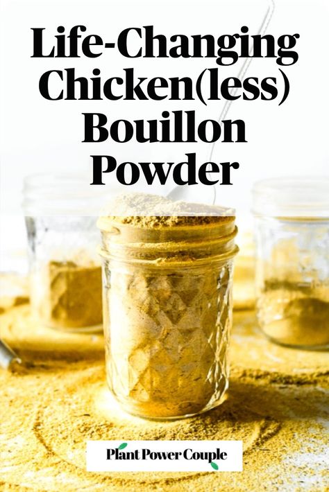 Make your own vegan chicken-style bouillon powder with 7 simple ingredients, 1 food processor, and less than 10 minutes. Use it to make THE most flavorful chicken-free broth for soups, stews, seitan + tofu marinades, etc. This is the No. 1 reader-rated recipe on our site and a staple in our kitchen! #vegan #veganchicken #veganrecipe #easyveganrecipe #nutritionalyeast #turmeric #plantbased #vegansoup #plantbased #homemade #marinades #veganpantrystaples #pantrystaples How To Make Chicken Boulion, Chicken Boullion Powder Recipes, How To Make Chicken Bouillon Powder, Homemade Bouillon Powder, Homemade Chicken Bullion Powder, Diy Chicken Bouillon Powder, Homemade Chicken Bouillon Powder, Chicken Bullion Recipe, Homemade Boullion Powder