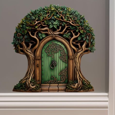 Elven Architecture, Fantasy Door, Magical Door, Tree Fairy, Tree Door, Fantasy Tree, Door Murals, Door Decals, Fairy Door