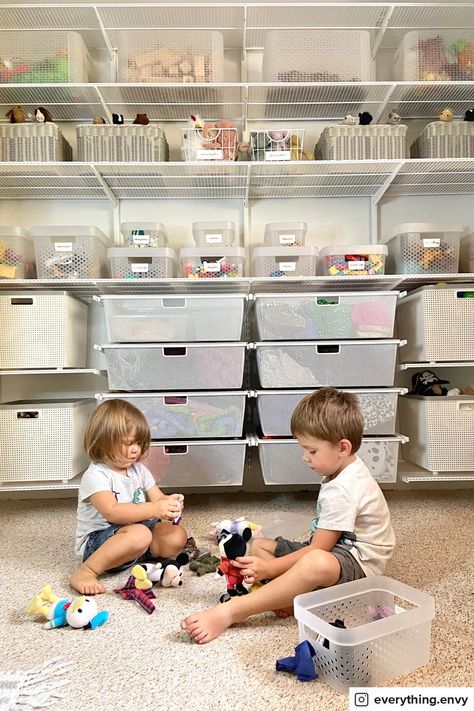 Give your kids a playroom with more room. The Elfa system makes it easy to transform any space with custom storage. Incredibly strong and completely adjustable, the Elfa puts shelves and drawers right where you need them most – and makes it easy for anyone to find and put away toys, games and art supplies. It’s even easy to install – or we can do it for you. Get started with a free in-store or virtual design session at The Container Store. Playroom Organization Storage, Playroom Closet Organization, Small Playroom Organization, Playroom Organizing, Elfa System, Kids Playroom Storage, Custom Closet Shelving, Playroom Closet, Homework Room