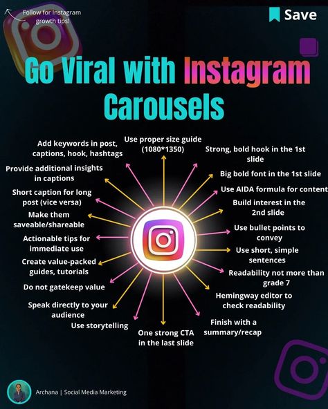 Grow on Instagram with Carousels!🔥 First, ✅ Save this post for future reference. ✅ Share it with someone who might find this useful. Gone are the days when reels dominated Instagram. Carousels are performing just as well. Carousels are your chance to go deep into what you have to say and an excellent way to attract and nurture your audience. Use these tips to make your carousels stand out: 1. Size matters: 1080*1350 for optimal display 2. Hook Them: Bold, eye-catching first slide 3. ... Carousel Post, Simple Sentences, Social Media Marketing Business, Size Matters, Grow On Instagram, Marketing Business, Carousel, Business Marketing, Media Marketing