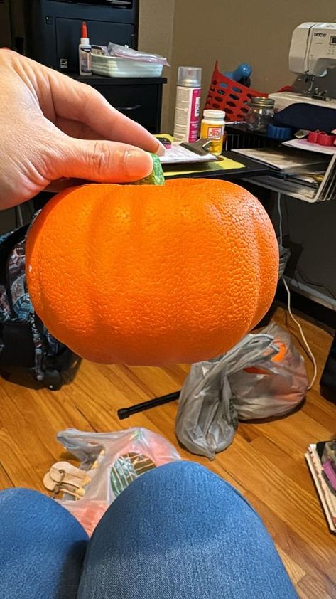 Dollar Tree Crafts & DIY with Instructions! + Freebies! 🥳 | Hey everyone. Can y’all show me what you’ve been doing with the small foam carvable pumpkins from DT | Facebook Dollar Tree Foam Pumpkin Ideas, Dollar Tree Crafts Diy, Foam Pumpkins, Diy Blocks, Pumpkin Flower, Diy Halloween Projects, Foam Blocks, Diy Pumpkin, Pumpkin Crafts