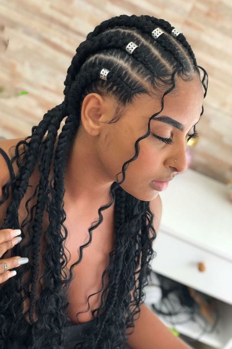 Thick Cornrow Hairstyles, Thick Straight Back Cornrows, Straight Up Braids African Cornrows, Goddess Cornrow Braids With Curls, Six Cornrows Braids, Straight Back With Curls, Goddess Cornrow Braids, Banana Braids, Goddess Cornrows