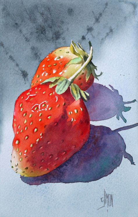 Les fraises - pas à pas à l'aquarelle - Joël SIMON Art Mini Toile, Strawberry Watercolor, Watercolor Food, Watercolor Fruit, Food Painting, Fruit Painting, 수채화 그림, China Painting, Fruit Art