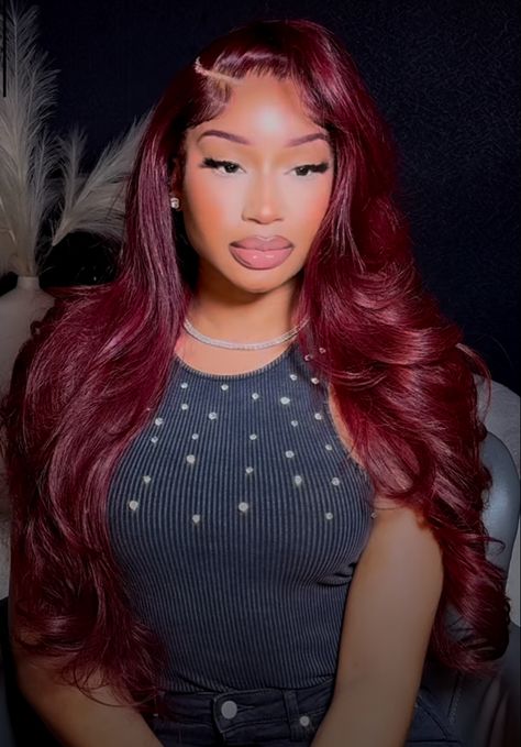 Black Women With Red Hair, Flip Over Wig, Women With Red Hair, Karin Jinsui, Red Hairstyles, Braided Hairstyles For Black Women Cornrows, Birthday Hair, Hair Braid Videos, Goddess Hairstyles