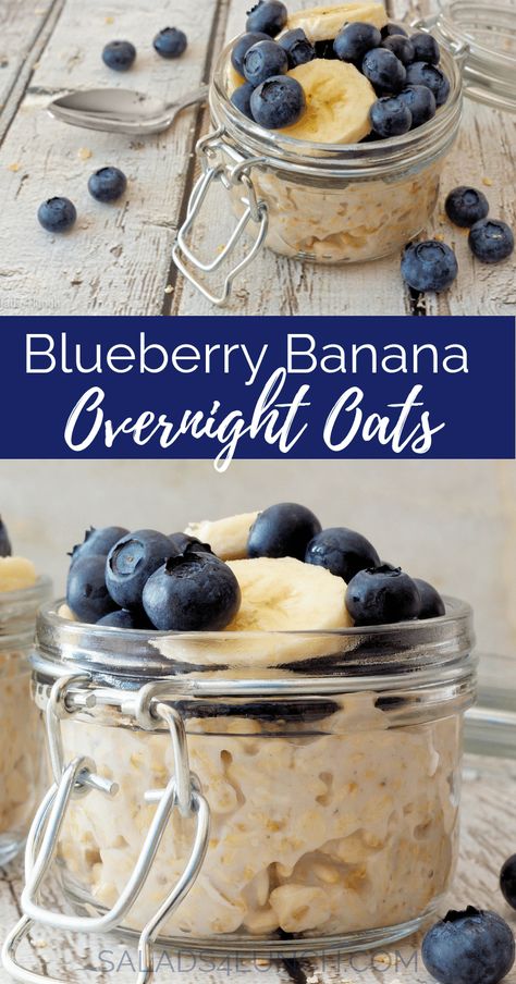 Blueberry Banana Overnight Oats – simplify your breakfast with this easy overnight oats recipe in a jar. Blueberry Muffin Overnight Oats Healthy, Blueberry Overnight Oats With Yogurt, Blueberry And Cream Overnight Oats, Overnight Oats Healthy Clean Eating, Overnight Oats Lemon Blueberry, Oats With Yogurt, Overnight Oats Banana Blueberry, Overnight Oats In A Jar, Overnight Oats With Yogurt