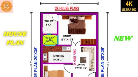 HOUSE PLAN 20' X 36' / 720 SQ.FT / 80 SQ.YDS / 67 SQ.M / 80 GAJ / WITH INTERIOR / NEW HOUSE MAP #SKHOUSEPLANS QUERIES SOLVED :- 20 x 36 sqft house plan HOUSE PLAN 20' X 36' HOUSE PLAN 720 SQFT HOUSE PLAN 80 SQYDS HOUSE PLAN 67 SQM HOW TO MAKE 20 X 36 HOUSE PLAN #houseplan #housedesign #homeplan #homedesign 540 Sq Ft House Plan, House Floorplan, House Map, Room Planning, New House Plans, House Room, Small House Plans, New House, Architect Design