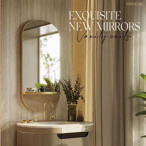 Novelty Monday | Today we’ll be presenting some of our brand new mirrors! They were designed and developed alongside our vanity units brand new product line and we’re sure they’re here to stay! Meet our CAPE TOWN Mirror. Its rounded edges, fluted wood details and accents of brushed brass along with its open shelf make for one very practical and timeless mirror! Hit the link in bio to meet this beauty! #InteriorDesign #Vanity #Furniture #LuxuryBathroom #Bathroom #BathroomGoals #Mirror Wood Ledge, Vanity Furniture, Fluted Wood, Wood Details, Bathroom Goals, Wood Detail, Open Shelf, Vanity Units, Brushed Brass