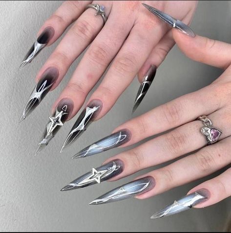 Cybersigilism Nails, Easy Nail Polish, Luv Nails, Black Gel Nails, Sharp Nails, Hello Nails, Punk Nails, Goth Nails, Edgy Nails