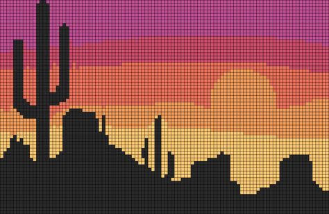 Sunset Tapestry Crochet, Desert Alpha Pattern, Texas Pixel Art, Desert Pixel Art, Crochet Tapestries, Wild Park, Nature Road, View Scenery, Square Grid