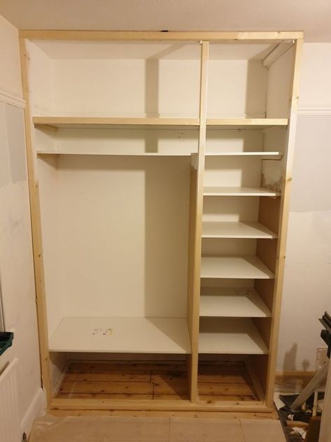 #3 Fitted wardrobe shelving Diy Fitted Wardrobes, Wardrobe Shelving, Fitted Wardrobe, Hidden Shelf, Fitted Wardrobes, Long Shelf, Shelf Supports, Exposed Wood, Metal Shelves