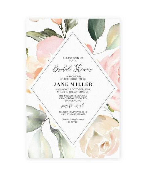 Vintage Floral Geometric Bridal Shower Invitation by The Printable Shop // Jane & George Collection Kitchen Tea Invite, Kitchen Tea Invitations, Tea Invite, Bridal Tea Party, Invitations Ideas, Bridal Invitations, Bridal Tea, Wedding Tea, Floral Geometric