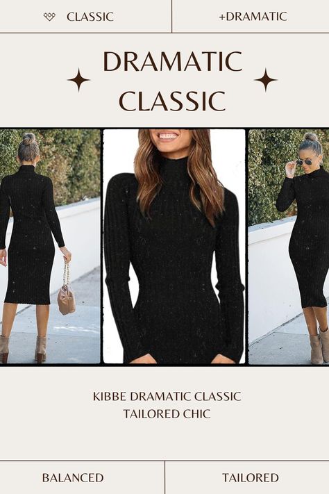 MEROKEETY Women's Ribbed Long Sleeve Sweater Dress High Neck Slim Fit Knitted Midi Dress perfect for a kibbe dramatic classic outfit! tailored chic. refined. elegant. geometric. angular. sharp edges. straight lines. balanced. symmetrical. sleek. sculpted. trim and taut. Geometric Sweater, Dramatic Classic, Classic Style Outfits, Long Sleeve Sweater Dress, Knit Midi Dress, Classic Dress, Classic Outfits, Classic Style, Sweater Dress