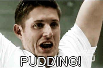 PUDDING! Supernatural Bloopers, Supernatural Tattoo, Supernatural Imagines, Supernatural Wallpaper, Supernatural Quotes, Supernatural Memes, Wayward Son, Supernatural Fans, Supernatural Funny