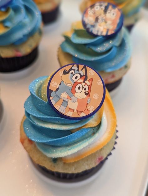 Bluey And Bingo Cupcakes, Bluey Birthday Cupcakes, Bluey Cupcake Ideas, Bluey Cupcakes, 2023 Resolutions, Second Birthday Ideas, Bluey Birthday, Twins 1st Birthdays, Blue Chocolate