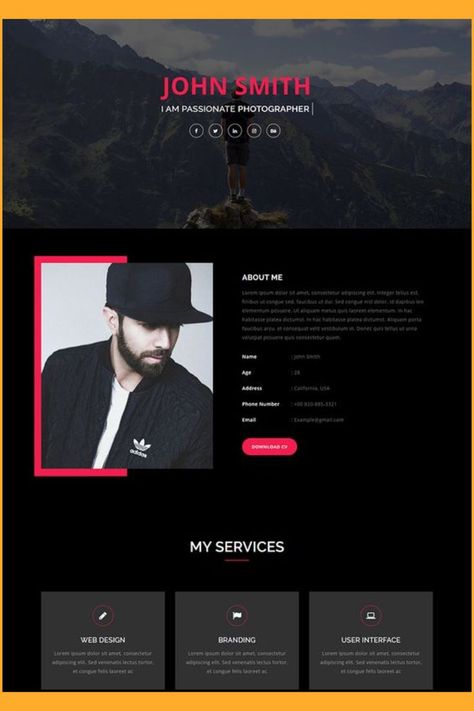 Modern Personal Website Templates Cv Website, Portfolio Landing Page, Personal Website Portfolio, Ui Design Mobile, Design Sites, Minimalist Theme, Web Design Websites, Web Portfolio, Portfolio Website Template