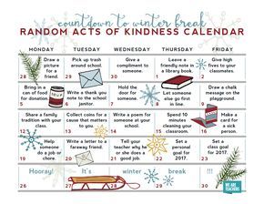 Have your students complete these random acts of kindness this December Kindness Calendar, Christmas Kindness, Hidden Agenda, We Are Teachers, High Pictures, Learning Projects, Printable Calendar Template, Christmas School, Service Learning