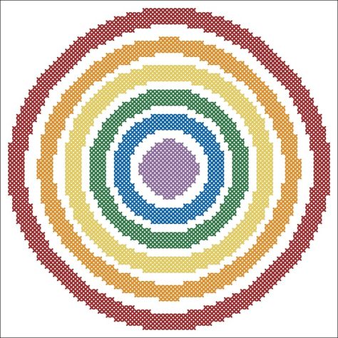 From http://www.conniegeedesigns.com/blog/free-rainbow-circles-cross-stitch-pattern Cross Stitch Circle Border Pattern Free, Circle Cross Stitch Pattern, Cross Stitch Circle, Circle Cross Stitch, Circle Borders, Stitch Art, Border Pattern, Cross Stitching, Cross Stitch Art