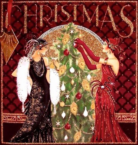 ...... Art Deco Cards, Affiches D'art Déco, Art Deco Illustration, Art Deco Lady, Illustration Noel, Needlework Crafts, Art Deco Posters, Old Fashioned Christmas, Vintage Christmas Cards