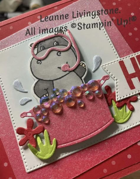 Happy Hippos Stampin Up Cards, Hippest Hippos Stampin Up Cards, Pop Up Flower Cards, Birthday Gift Cards, Modern Card, Hand Made Greeting Cards, Kids Birthday Cards, Stamp Crafts, Animal Cards