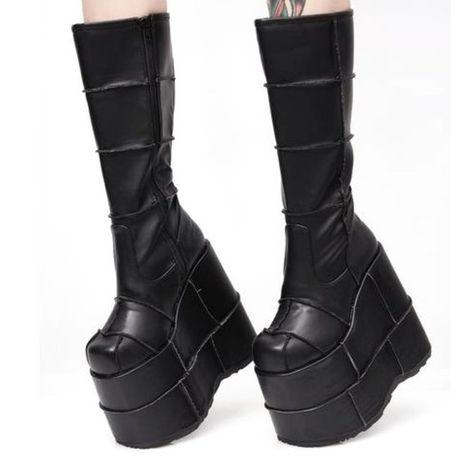 Demonia Matte Black Stitched Stacks Demonia Stack, Gothic Cemetery, Shoes Demonia, Demonia Boots, Demonia Shoes, Girl Boots, Girls Boots, Platform Boots, Winter Boot