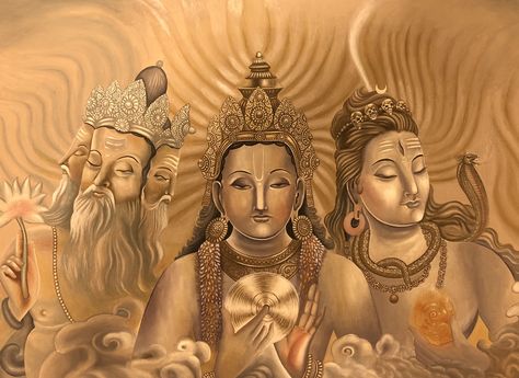 Brahma Vishnu Mahesh Brahma Vishnu Mahesh Wallpaper, Facts About Hinduism, Brahma Vishnu Mahesh, About Hinduism, Lord Shiv, Shiva Sketch, Tibet Art, Sanskrit Language, Hindu Rituals