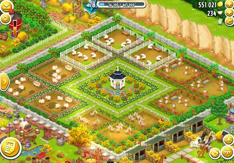 Simple Hay Day Farm Design, Best Hay Day Farm Layout, Hay Day Production Buildings, Hay Day Animals Design, Hayday Layout Ideas Simple, Pretty Hay Day Farms, Hay Day Aesthetic Farm, Hayday Chicken Design, Hayday Layout Ideas Aesthetic