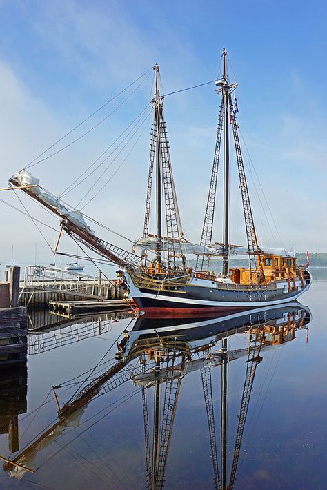 Designed and built over a thirty year period as a modified replica of a 1767 Boston Schooner. Larinda is a unique vessel with modern safety features. yet she retains traditional wood appointments and museum quality. Much of her construction was done with recycled 100-year-old long leaf hard pine. Schooner Ship, Navi A Vela, Tall Ship, Sailing Vessel, Nova Scotia Canada, Yacht Boat, Watercraft, Self Promotion, Tall Ships