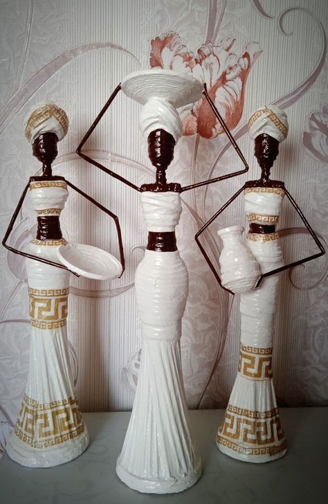 Diy African Dolls, Newspaper Art And Craft, Wine Glass Wall, Craft Bottle, African Doll, Wall Art Silver, Newspaper Crafts Diy, Recycled Paper Crafts, Recycle Newspaper