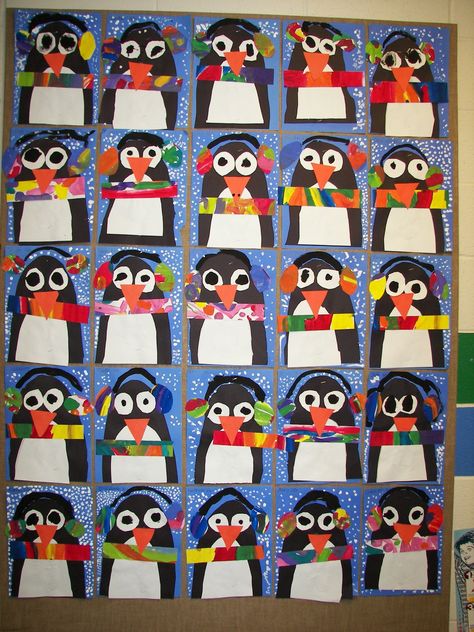 Kindergarten Penguin Art, First Grade Winter Art Projects, Penguin Art Project, Penguin Art For Kids, Penguin Crafts Preschool, Art 2nd Grade, Kunst For Barn, Winter Crafts For Toddlers, Easy Winter Crafts