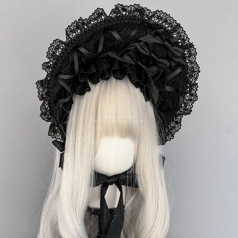 Maid Hat, Lace Bonnet, Bonnet Cap, Goth Style, Bonnet Hat, Velvet Lace, Feminine Aesthetic, Caps For Women, Lolita Fashion