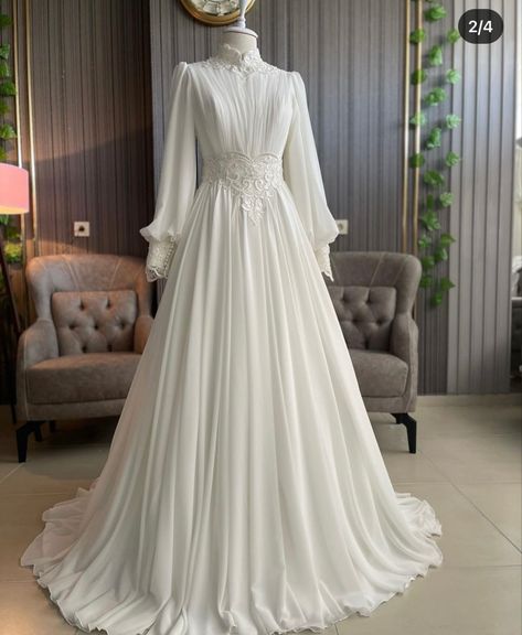 Hijab Wedding Dresses Simple, Muslim Wedding Dresses Modern, Wedding Dresses Fit, Wedding Dress Hijab, Muslim Wedding Gown, Muslimah Wedding Dress, Hijab Wedding Dresses, Bride Dress Simple, Wedding Dress Bustle