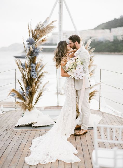 Wedding In Yacht, Weddings On A Yacht, Boat Wedding Reception Yachts, Intimate Boat Wedding, Wedding On A Yacht Ideas, Yacht Wedding Party, Yacht Wedding Ceremony, Weddings On Boats, Married On A Boat