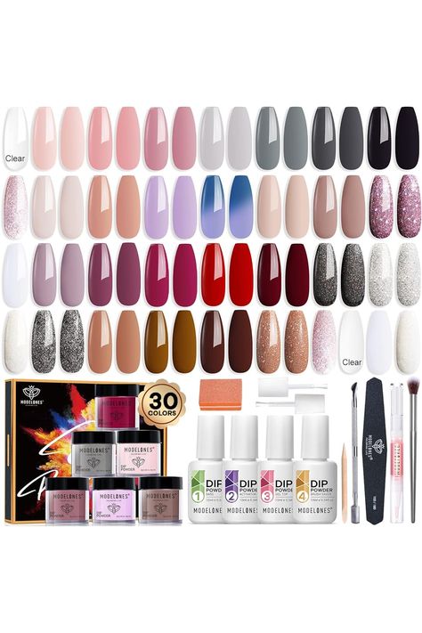 Modelones 42 Pcs Dip Powder Nail Kit Starter, 30 Colors Popular Nude Pink Dipping Powder Essential Liquid Set with Top/Base Coat Activator Brush Saver Manicure Tool for French Nail Art DIY Salon Gifts Trendy Dip Nails, Dip Manicure, Salon Gifts, Classic French Manicure, French Nail Art, Top Base, Nail Buffer, Dip Powder Nails, Luxury Makeup