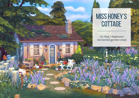 femmeonamissionsims — Miss Honey’s Cottage Another lot created for the... Miss Honeys Cottage, Miss Honey House, Miss Honey Cottage, Lotes The Sims 4, Miss Honey, The Sims 4 Lots, Cas Challenge, Die Sims 4, Sims Houses