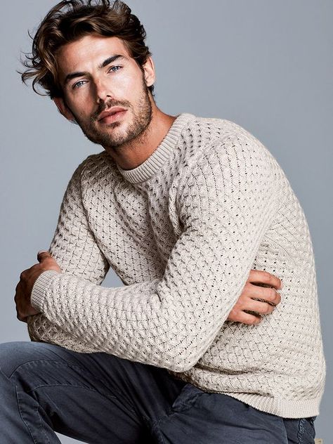 Jacey Elthalion, Black Cable Knit Sweater, Flannel Lined Jeans, Male Models Poses, Men Photoshoot, Man Photography, Knit Men, Photography Poses For Men, Knitwear Men