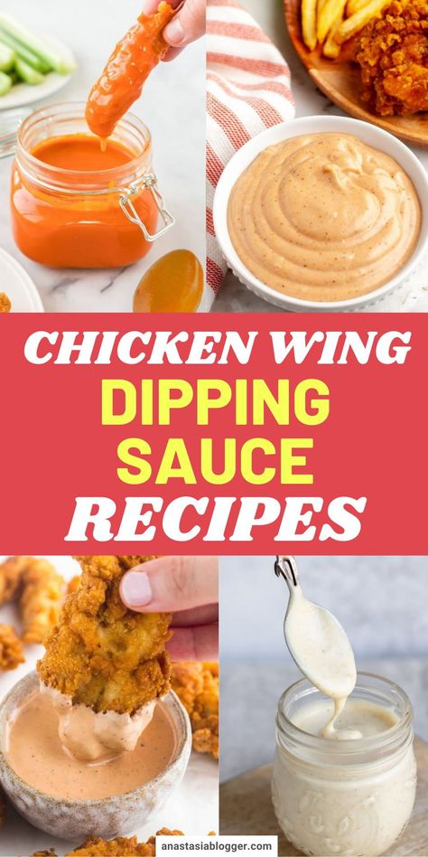 You can eat chicken wings on their own but if you want more flavor, here are 15 amazing dipping sauces for chicken wings you can whip up in no time! #partyfood #dippingsauce #chickenwings Chicken Wing Sauce Recipe Homemade, Creamy Mild Wing Sauce Recipe, Dipping Sauce For Wings Recipes For, Chicken Wings Dips, Dips That Go With Chicken Wings, Sauce Recipes For Chicken Wings, Everything Wing Sauce, Best Dipping Sauces For Chicken, Chicken Wing Sauces Recipe