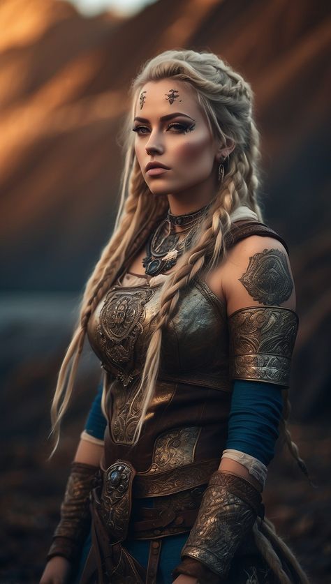 Viking Female Art, Viking Costume Female, Viking Warrior Makeup, Viking Makeup Female Warrior, Valkyrie Outfit, Viking Female Warrior, Viking Women Clothing, Female Viking Warrior, Vikings Costume Diy