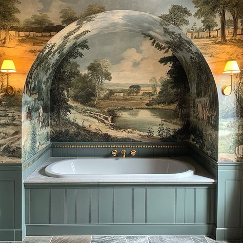 Hamble Hearth | I’m just not sold on TVs in bathrooms, but can certainly see the appeal… so I just settle for wallpaper that tells a story instead 💁‍♀️... | Instagram Tv In Bathroom, For Wallpaper, New Home Designs, Home Decor Kitchen, Future House, Powder Room, Modern Bathroom, Bathrooms, Kitchen Decor