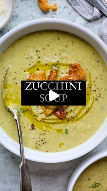 Maria Lichty | Two Peas & Their Pod on Instagram: "ZUCCHINI SOUP💚

Use your garden zucchini to make this creamy zucchini soup. The soup is made with onion, garlic, herbs, zucchini, and white beans that are blended to thicken the soup. I love that the beans add protein too!! Ladle into bowls and top with homemade croutons or serve with crusty bread.

➡️ COMMENT the word SOUP and I will DM you the clickable link to the recipe! 

#soup #zucchini #souprecipe #easyrecipes #recipe #twopeasandtheirpod #dinner #vegetarian #dinnerideas" Soup Zucchini, Creamy Zucchini Soup, Garden Zucchini, Creamy Zucchini, Dinner Vegetarian, Recipe Soup, Zucchini Soup, White Instagram, Croutons Homemade